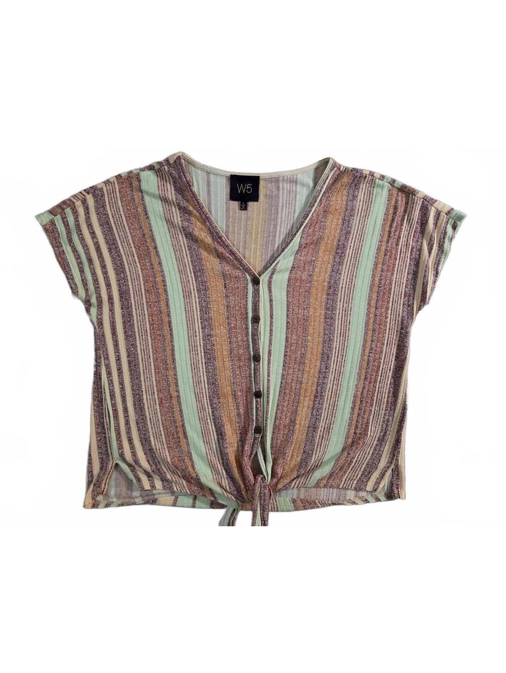 W5 Striped Knit Button-Up Crop Top Size Small